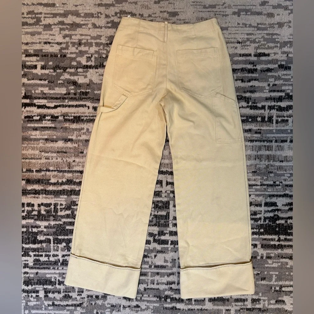 Zara Highrise Wide Leg Cuffed Light Butter Yellow Jeans Size Extra Small Cotton - Picture 7 of 12